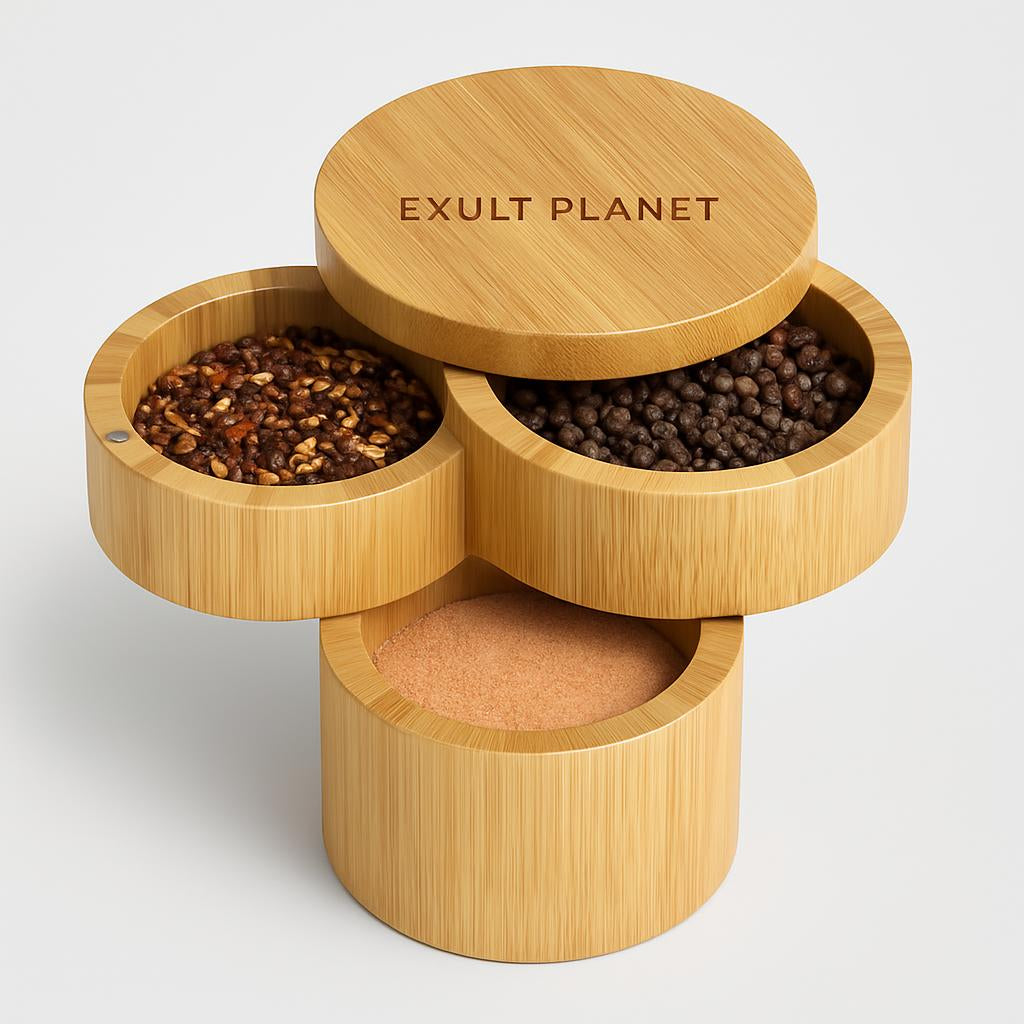 Eco-Friendly Bamboo Spice Box with Dual Compartments