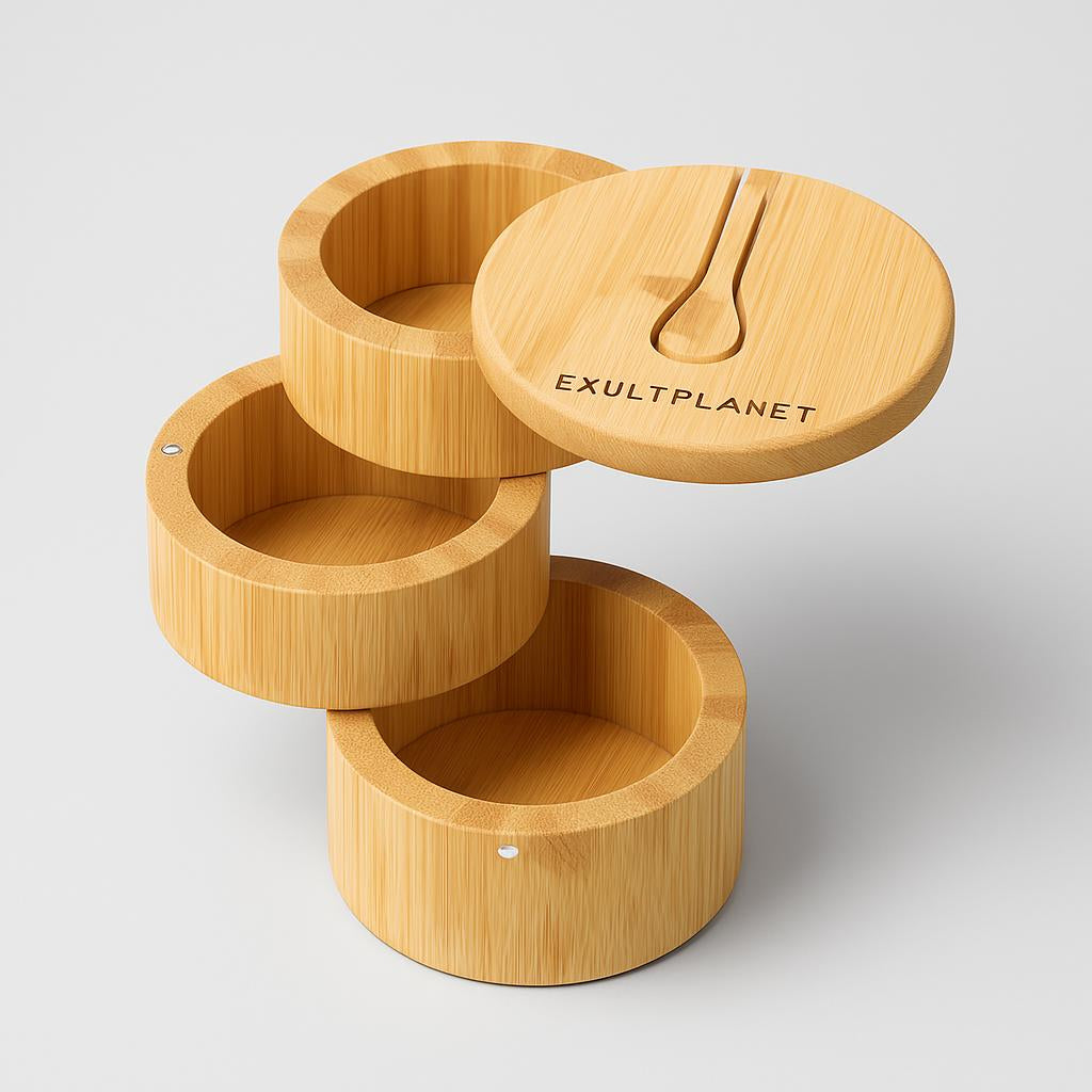 Eco-Friendly Bamboo Spice Box with Dual Compartments