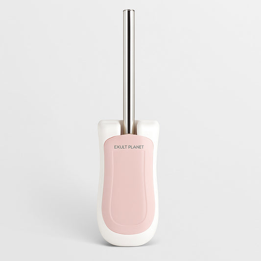 Eco-Friendly Ergonomic Toilet Brush with Holder in White & Light Pink