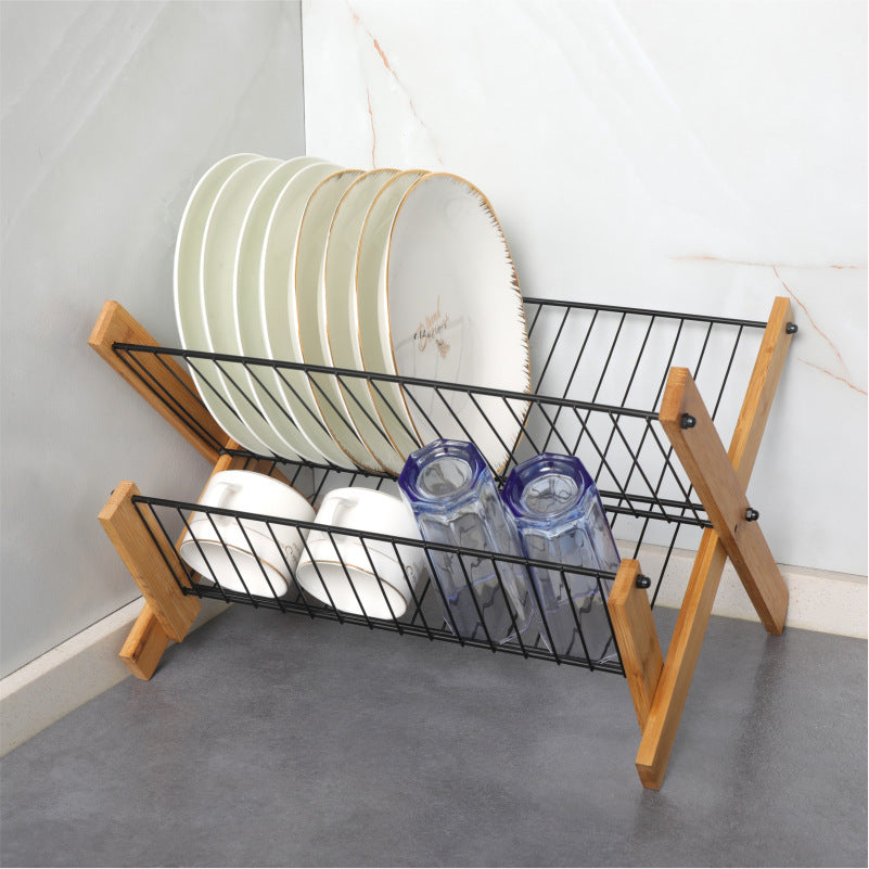Eco-Friendly Bamboo & Metal Dish Drying Rack - Sustainable Kitchen Organizer