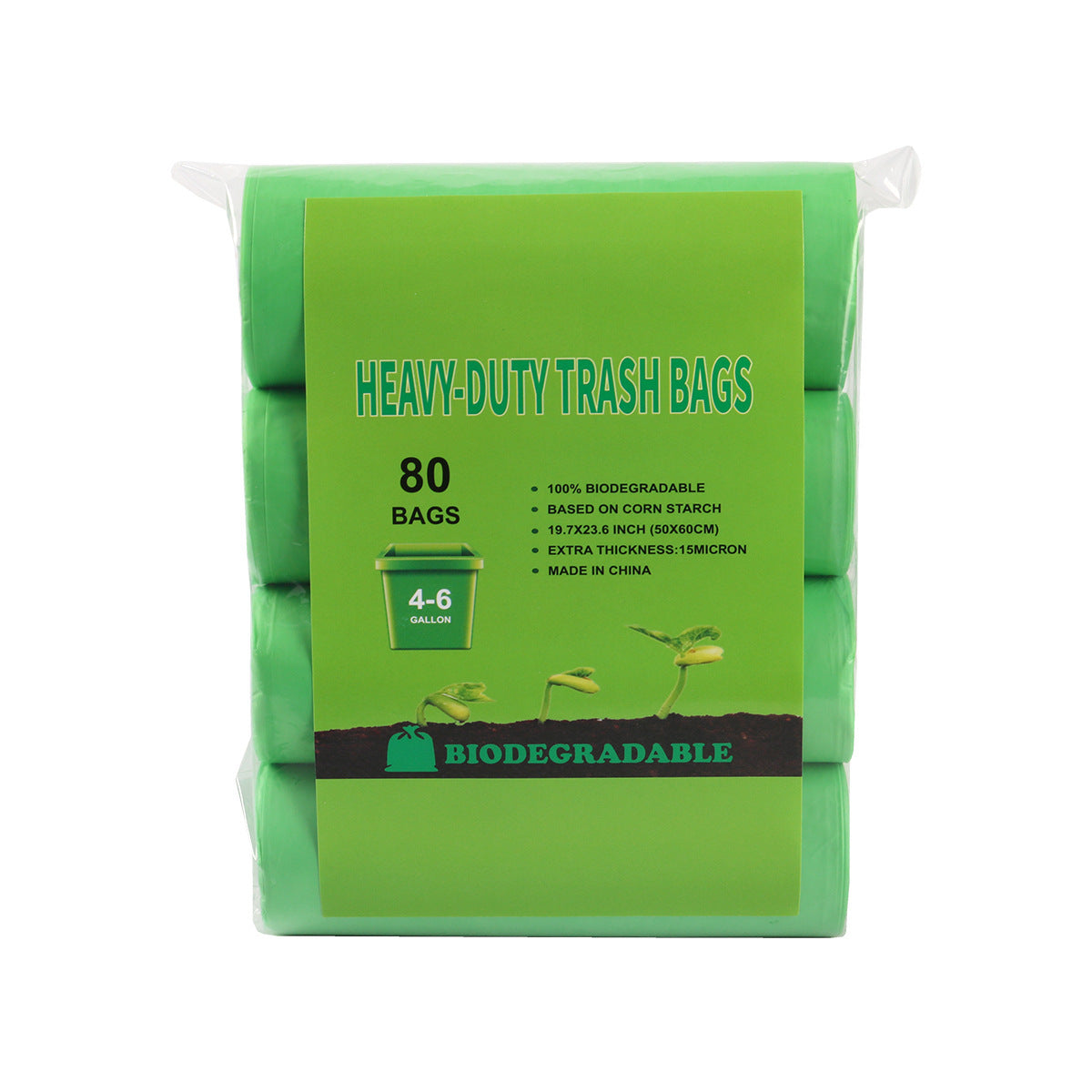 Eco-Friendly Biodegradable Trash Bags - Light Green, Plastic-Free Packaging