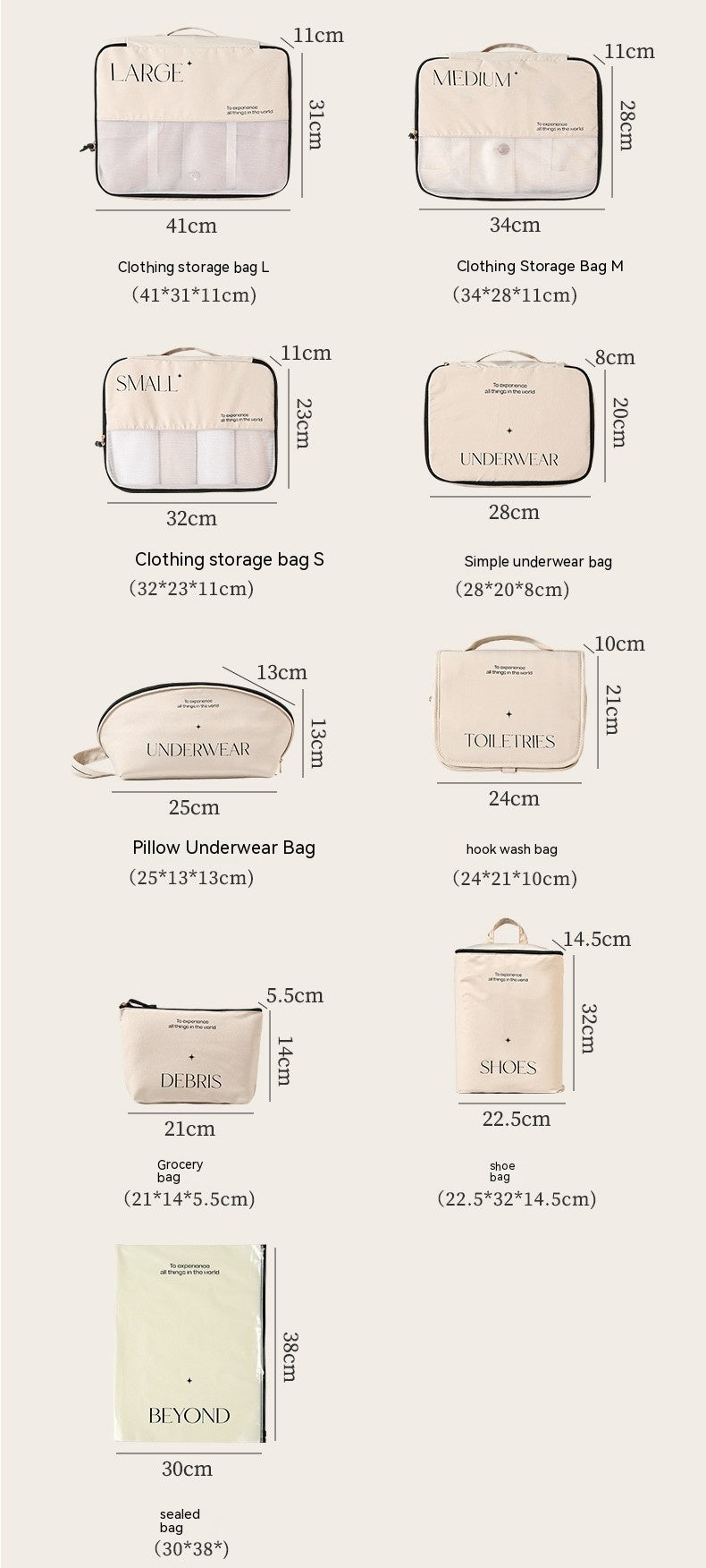 Luxury Travel Packing Organizer Set – Multi-Piece Storage Bags for Clothes, Shoes & Accessories