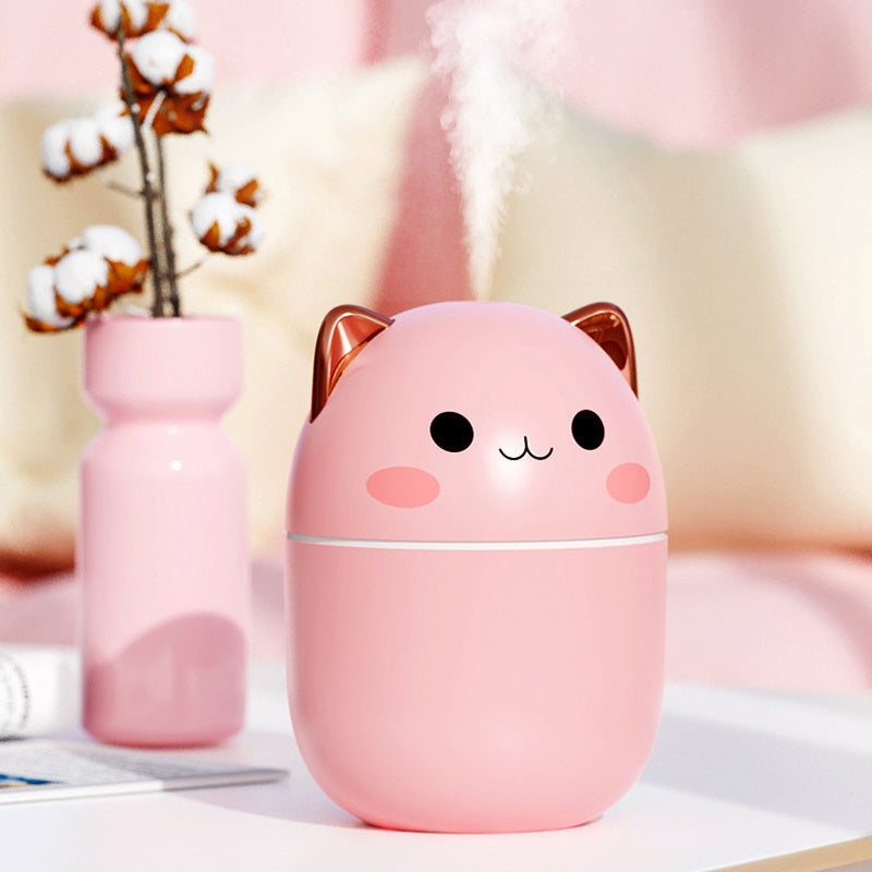 Compact Egg-Shaped Humidifier with Cat Ears - 200ml, Pink & White