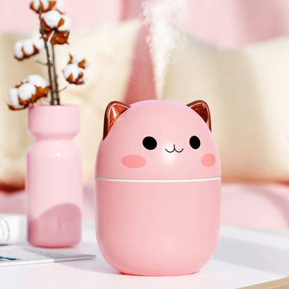 Compact Egg-Shaped Humidifier with Cat Ears - 200ml, Pink & White