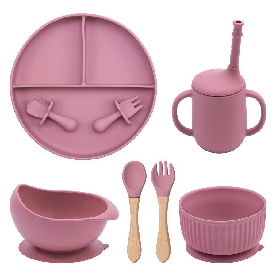 Eco-Friendly Pink Silicone Baby Feeding Plate Set