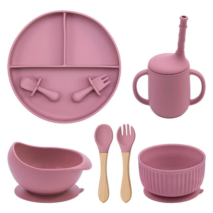 Eco-Friendly Pink Silicone Baby Feeding Plate Set