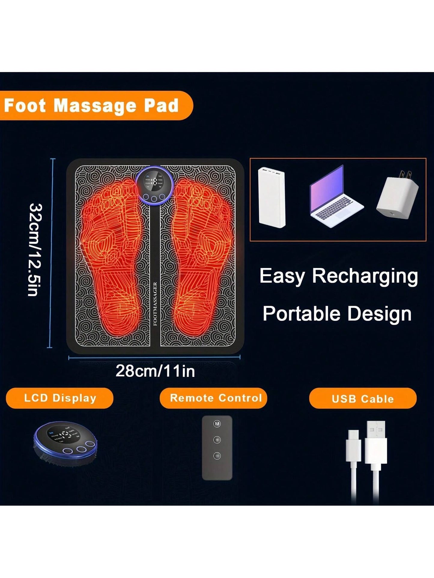 Rechargeable Electronic Foot Massager Pad for Relaxation and Wellness
