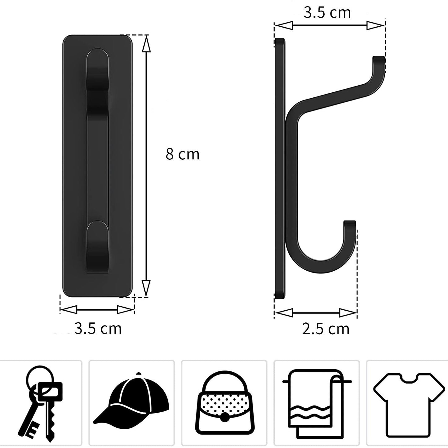 Stainless Steel Wall Hook – 4 Pack – Black / Brushed