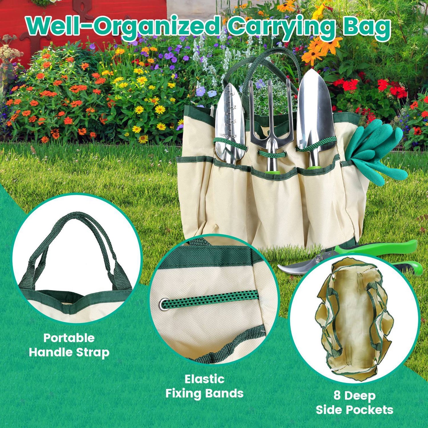 Eco-Friendly Gardening Tool Set with Durable Aluminum Tools and Reusable Bag