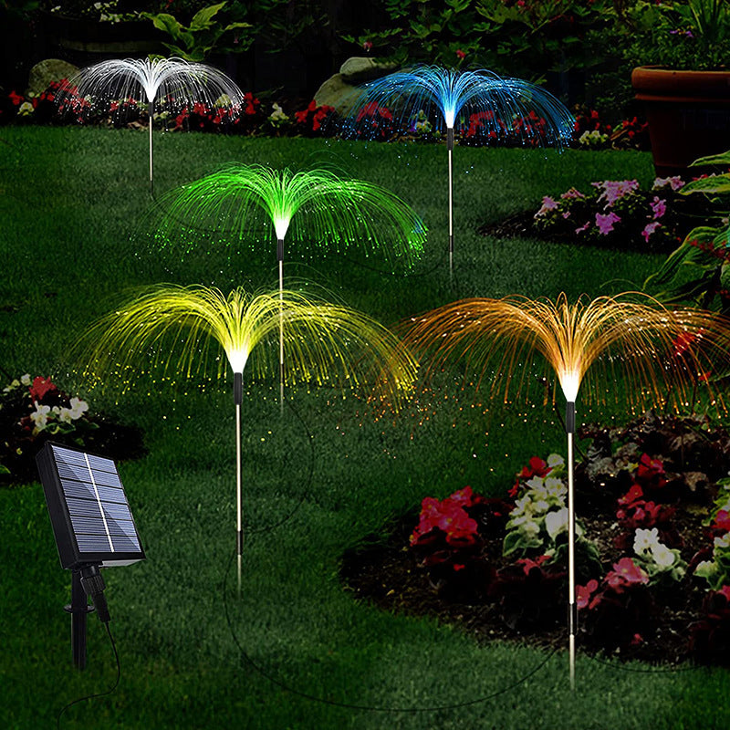 Solar-powered multicolor fiber optic garden lights