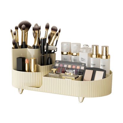Rotating Beige Cosmetic Organizer for Effortless Beauty