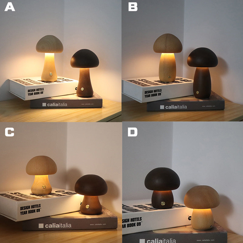 Eco-Friendly Wooden Mushroom Table Lamp