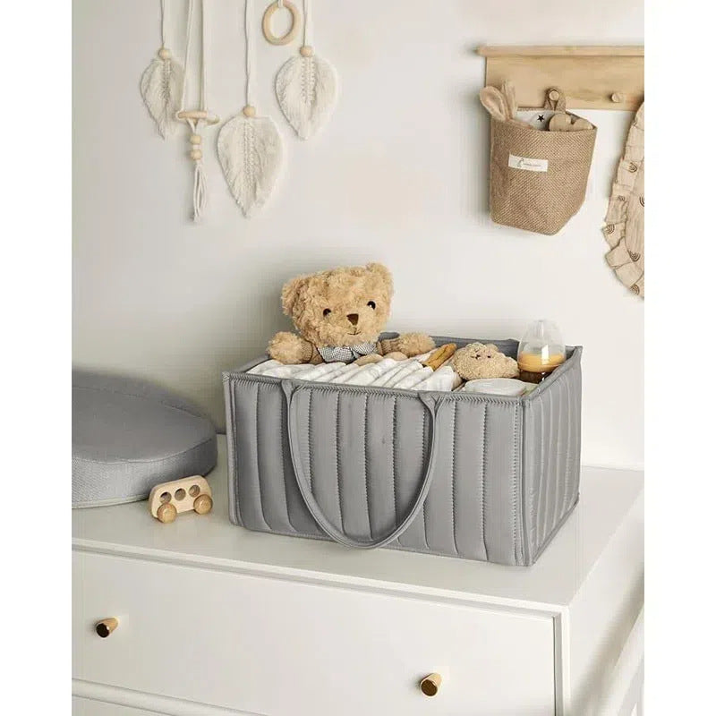 Large Capacity Baby Storage Basket – Foldable Nursery Organizer (Gray)
