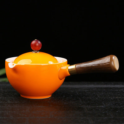 Eco-Friendly Ceramic Teapot with Wooden Grip and Filter