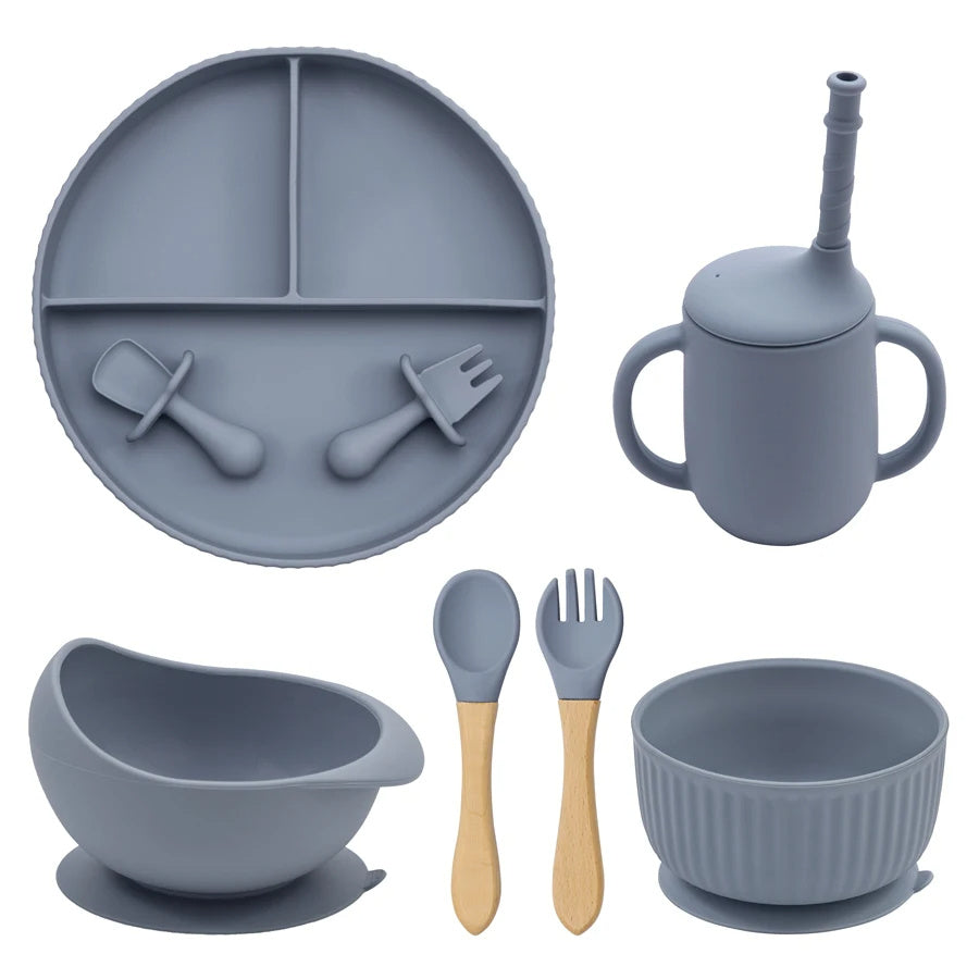Eco-Friendly Pink Silicone Baby Feeding Plate Set
