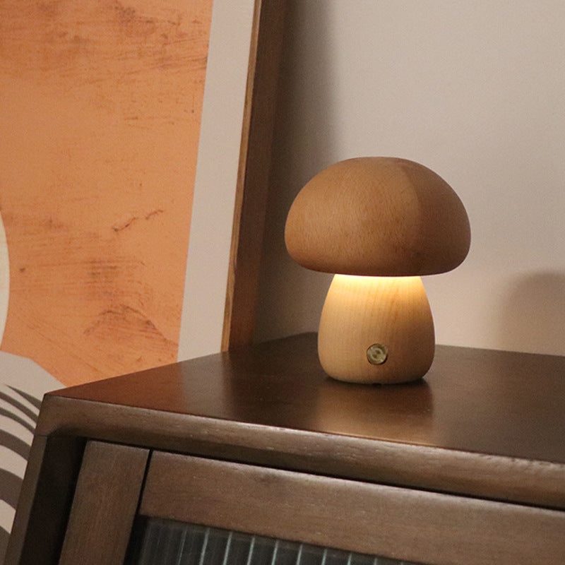 Eco-Friendly Wooden Mushroom Table Lamp