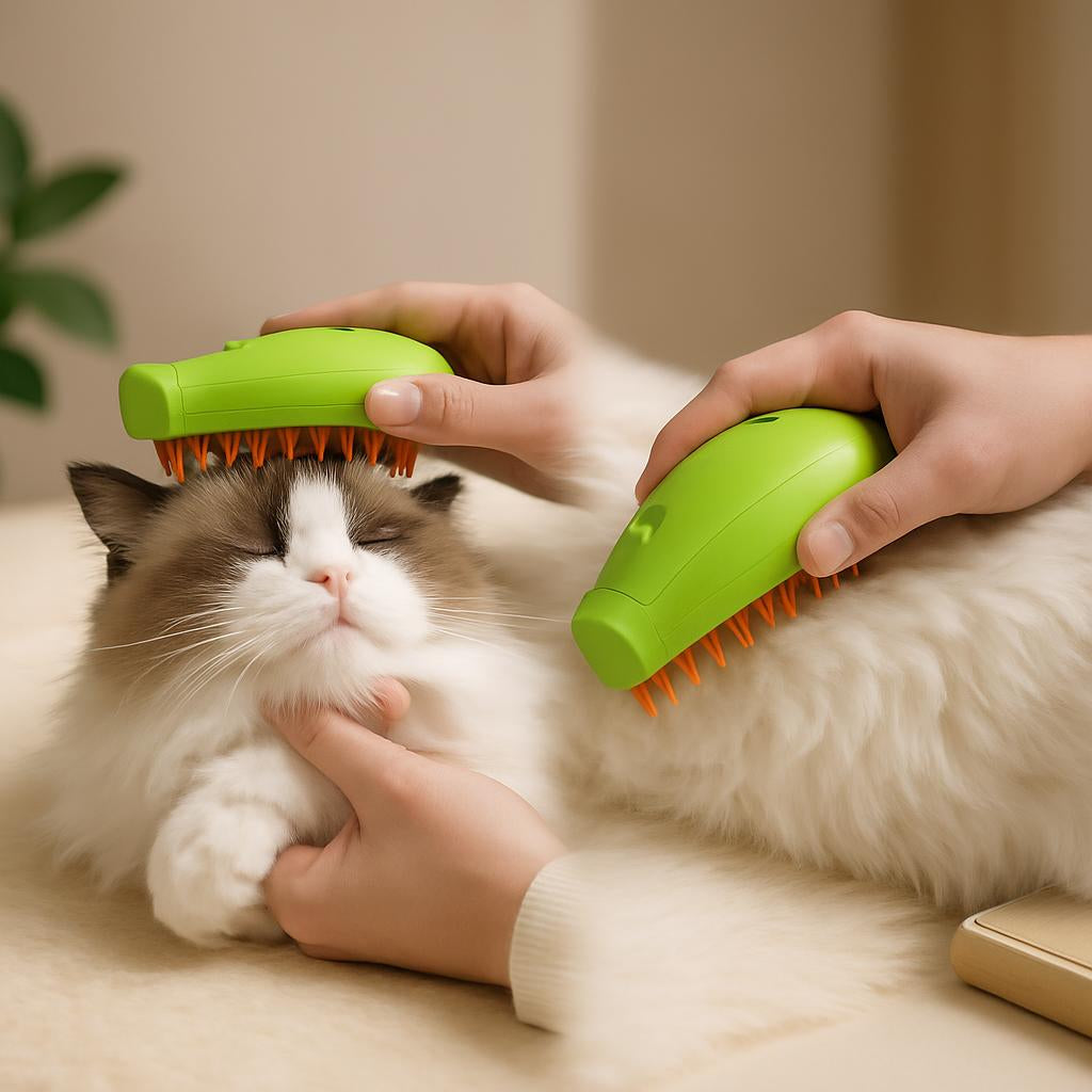 3-in-1 Pet Steam Brush – USB Rechargeable Grooming Comb for Cats & Dogs