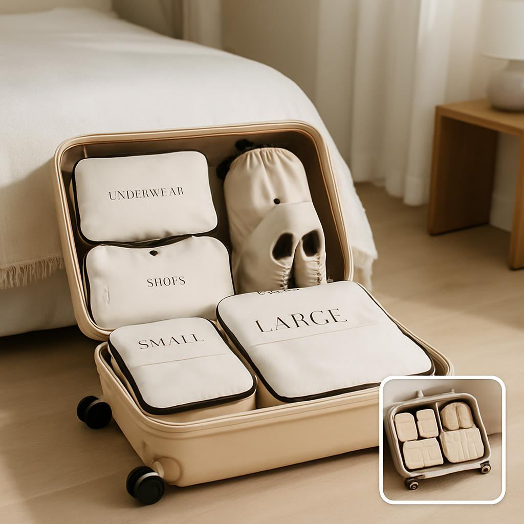 Luxury Travel Packing Organizer Set – Multi-Piece Storage Bags for Clothes, Shoes & Accessories