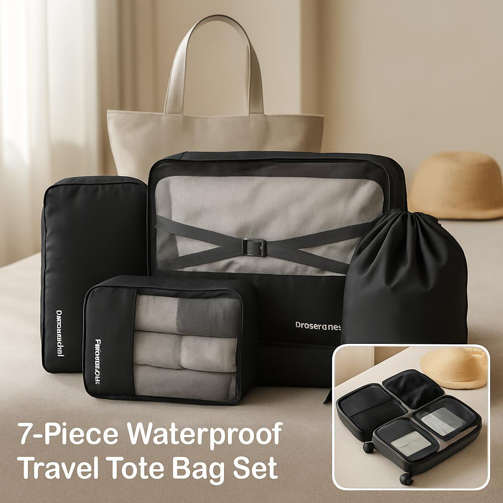 7-Piece Waterproof Travel Tote Bag Set – Lightweight Luggage Organizers
