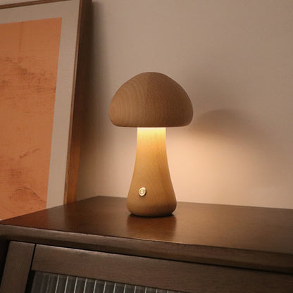 Eco-Friendly Wooden Mushroom Table Lamp