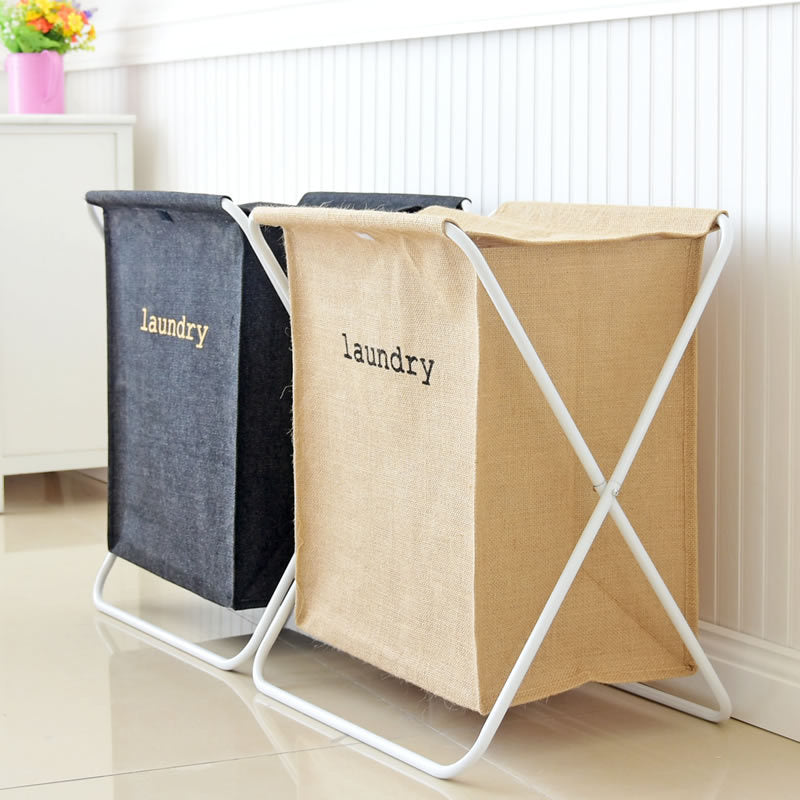Eco-Friendly Foldable Laundry Hamper in Black and Beige