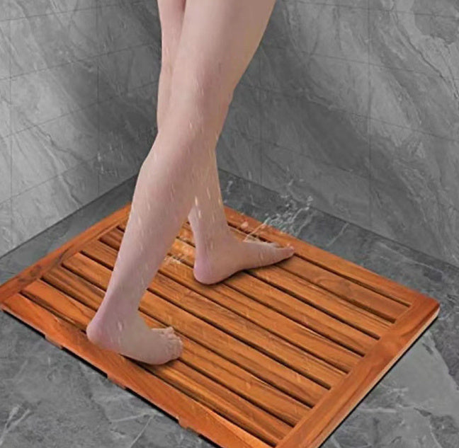 Eco-Friendly Bamboo & Teak Bath Mat - Water-Resistant & Non-Slip