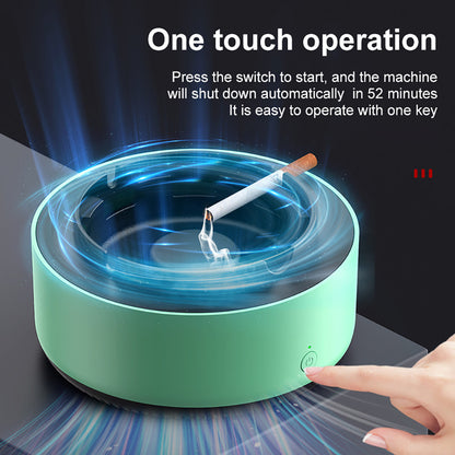 Green Round Automatic Ashtray with One-Touch Operation