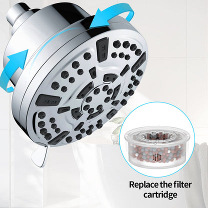 Water-Saving Showerhead with Filter Cartridge in Silver and Black