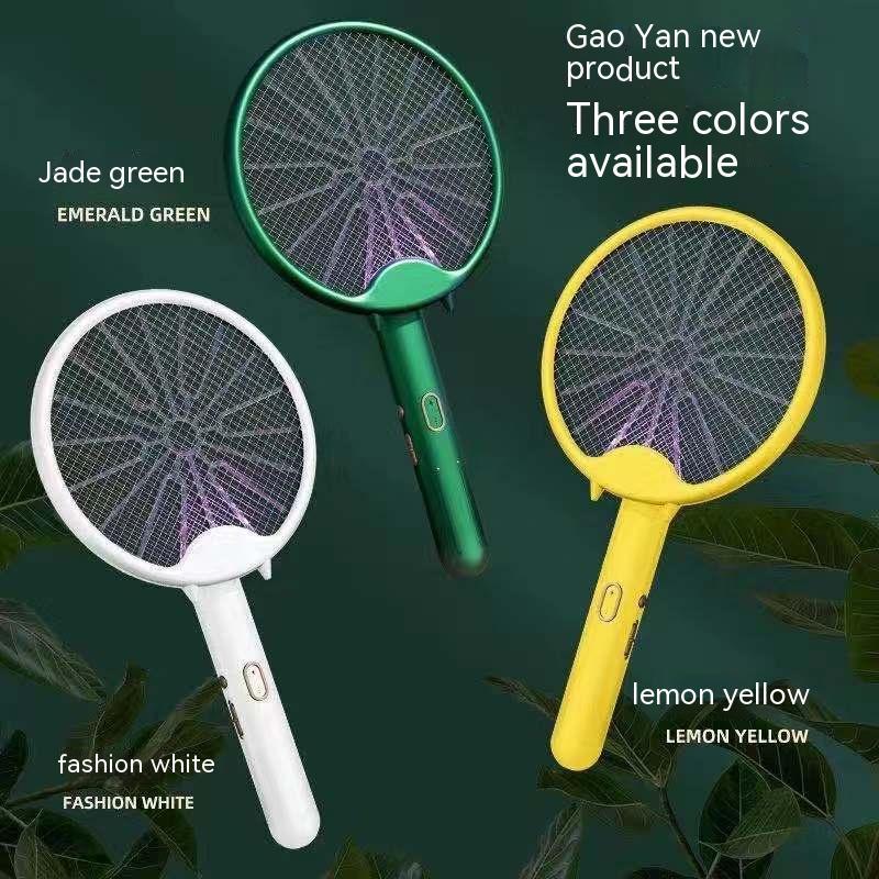 Eco-friendly electric fly swatter in emerald green, fashion white, and lemon yellow
