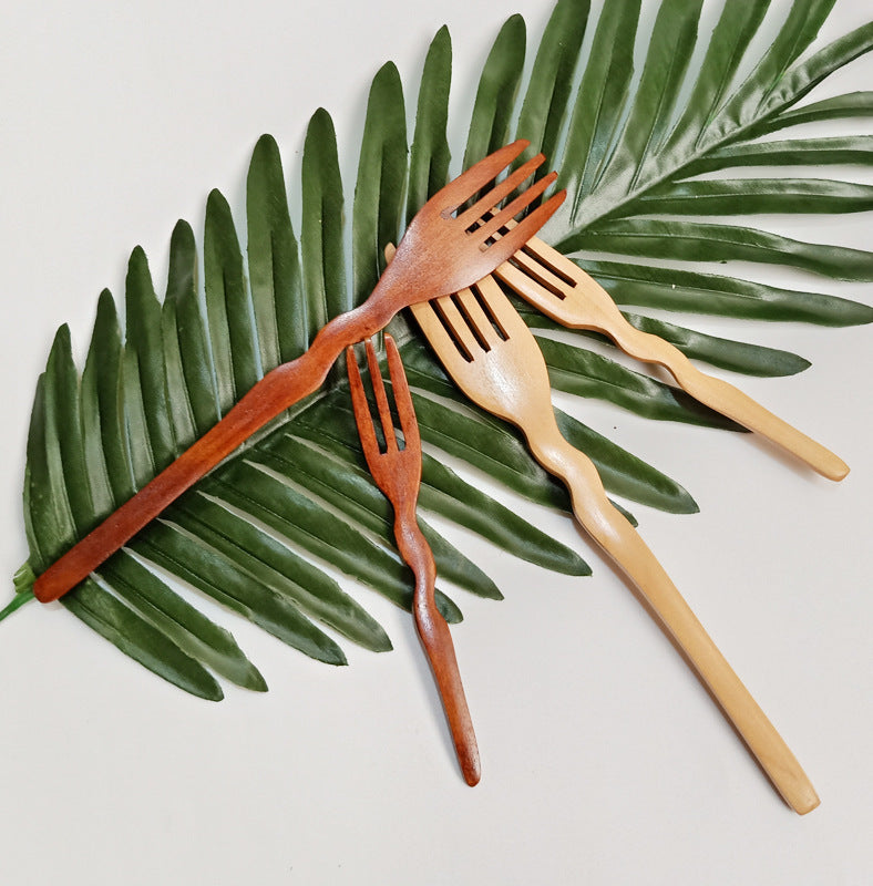 Eco-Friendly Wooden Long Handle Fruit Fork