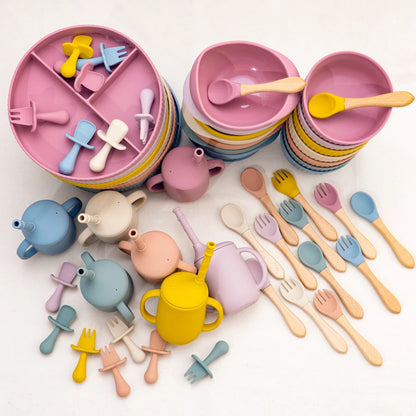 Eco-Friendly Pink Silicone Baby Feeding Plate Set