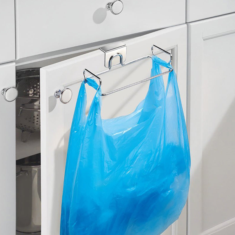 Stainless Steel Kitchen Hanging Trash Bag Rack – Silver & Black