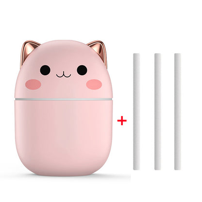 Compact Egg-Shaped Humidifier with Cat Ears - 200ml, Pink & White