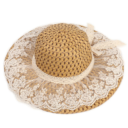 Natural Wide-Brimmed Sun Hat with Eco-Friendly Lace Trim