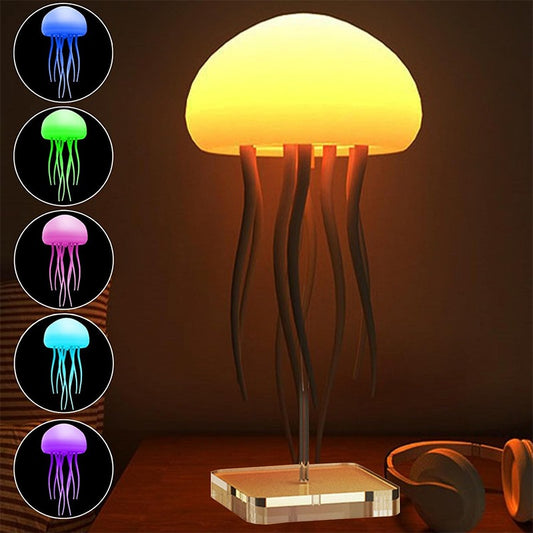 Jellyfish Mood Lamp (3.35 × 6.54 in) – LED Night Light with Voice & Touch Control, Rechargeable RGB Table Lamp