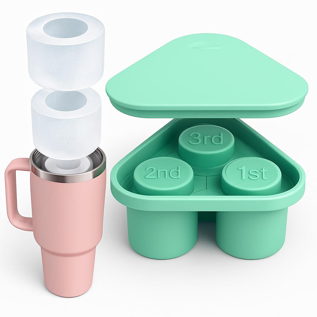 Eco-Friendly Silicone Ice Cube Tray - Triangular Shape, Green & Pink