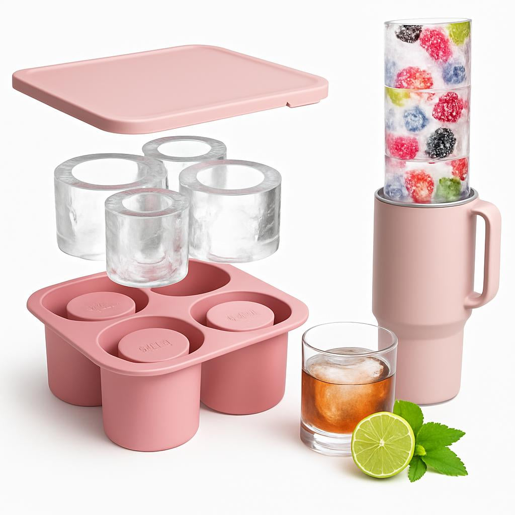 Eco-Friendly Silicone Ice Cube Tray - Triangular Shape, Green & Pink