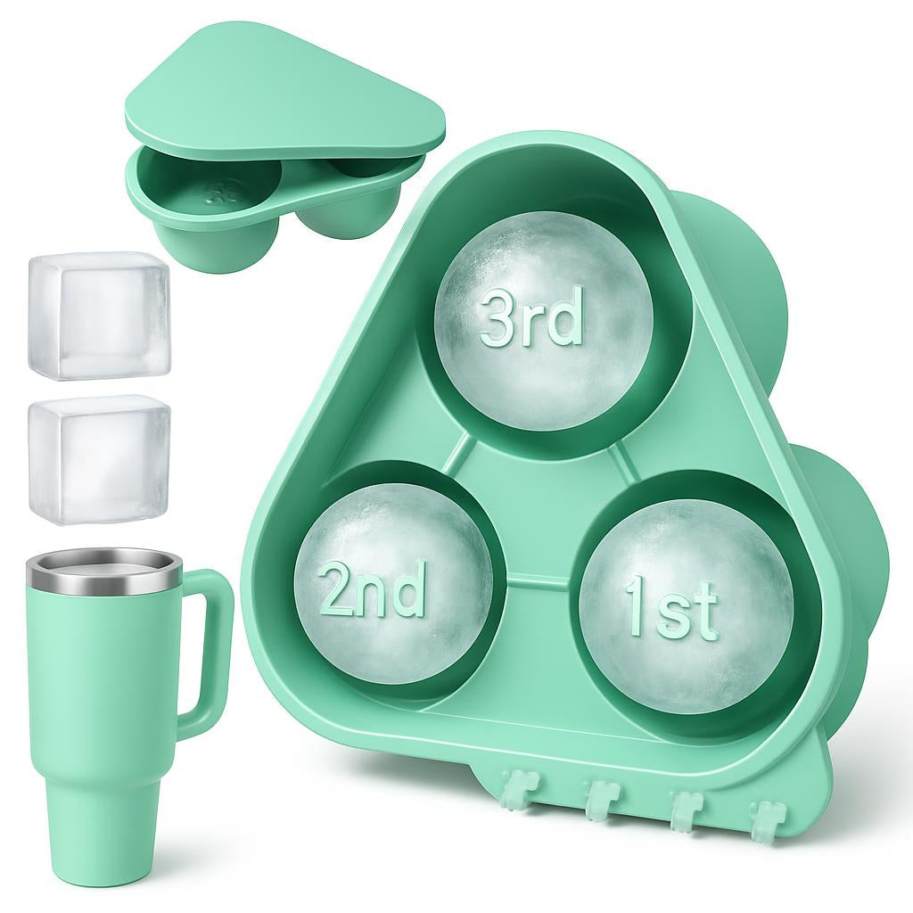 Eco-Friendly Silicone Ice Cube Tray - Triangular Shape, Green & Pink