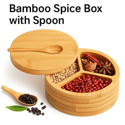 Eco-Friendly Bamboo Spice Box with Dual Compartments