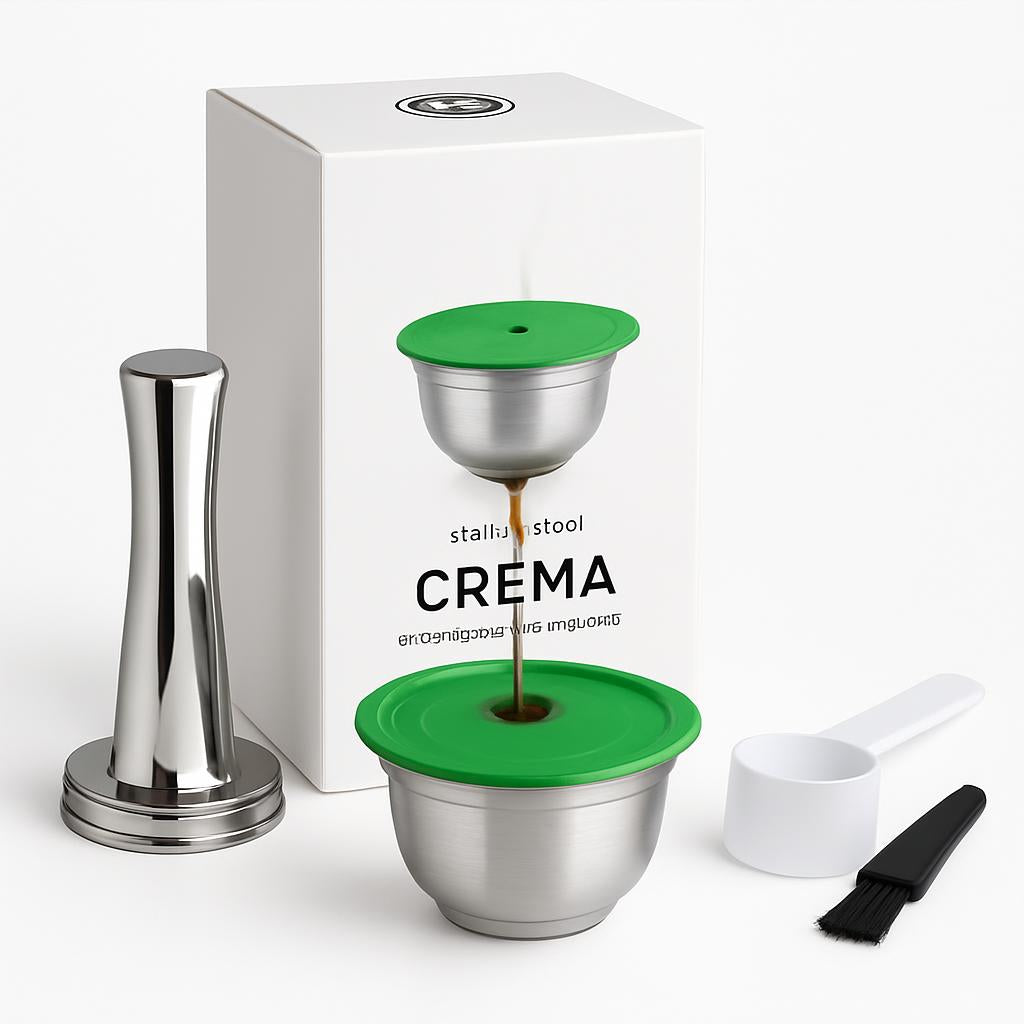 Eco-Friendly Reusable Coffee Capsule Set with Stainless Steel and Green Lid
