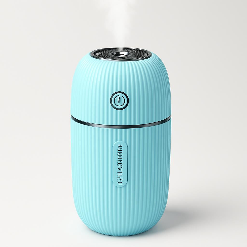 Compact water-saving light blue cylindrical humidifier