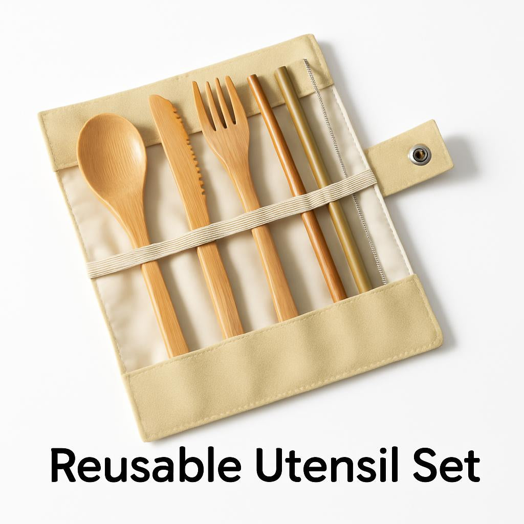 Bamboo Reusable Cutlery Set with Portable Pouch