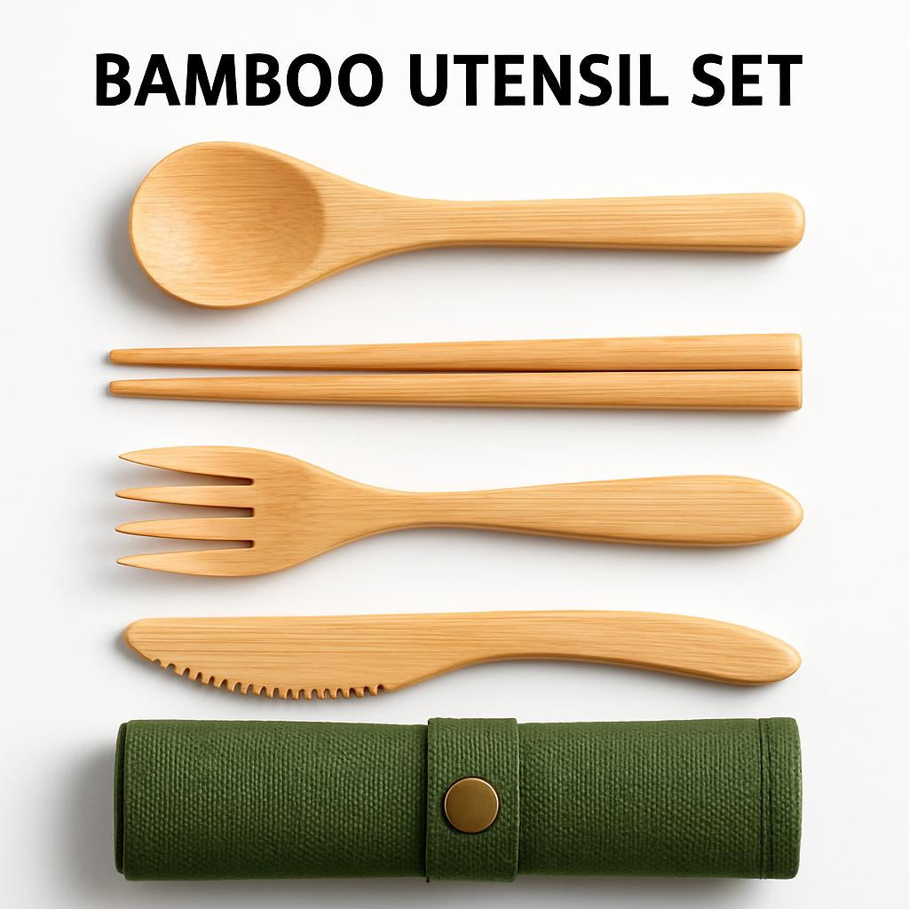 Eco-Friendly Bamboo Reusable Cutlery Set with Portable Pouch