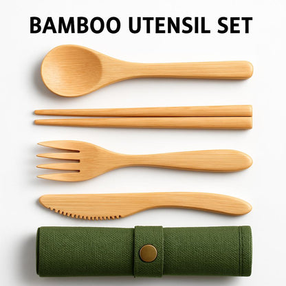 Eco-Friendly Bamboo Reusable Cutlery Set with Portable Pouch