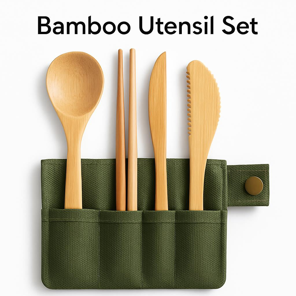 Eco-Friendly Bamboo Reusable Cutlery Set with Portable Pouch