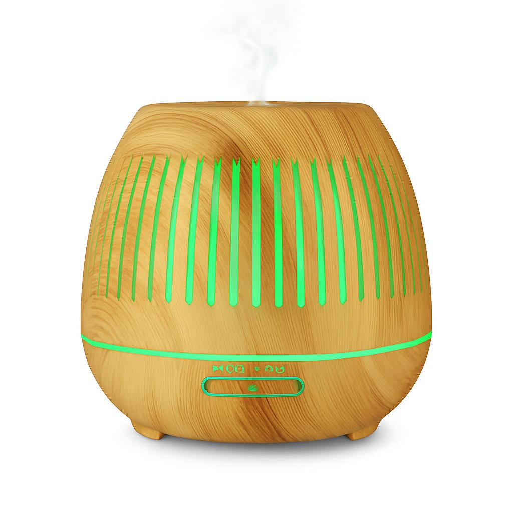 Light wood essential oil diffuser with multicolor LED lights