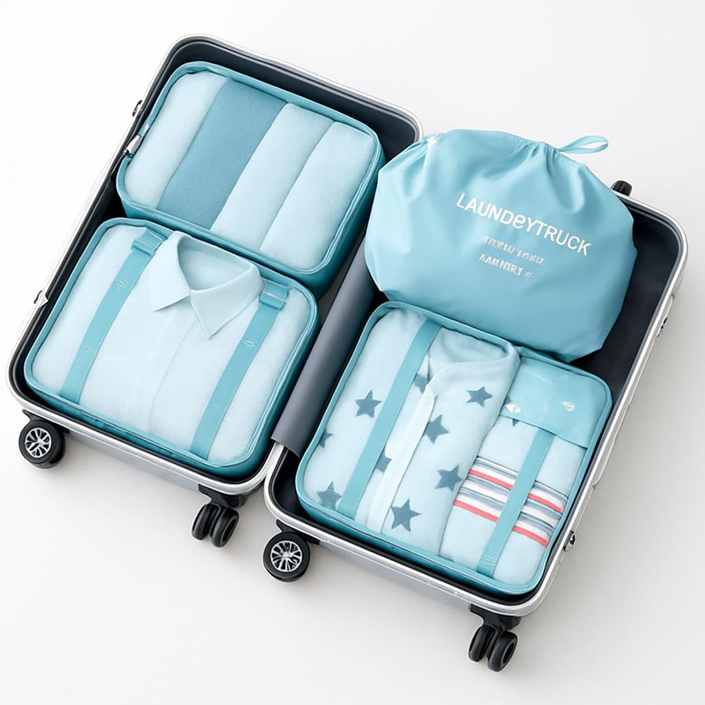 Light Blue Travel Packing Cubes Set for Organized and Eco-Friendly Packing