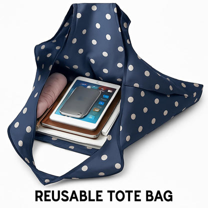 Eco-Friendly Reusable Shopping Bags - Blue Polka Dots & Cat Pattern