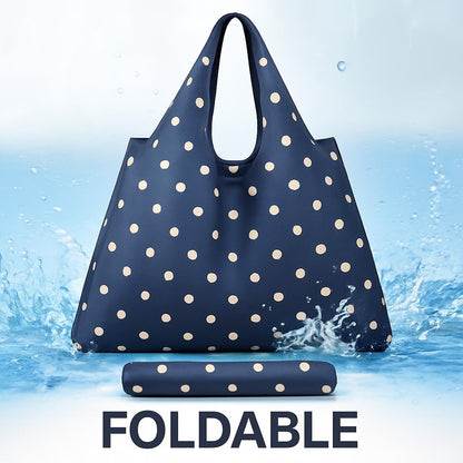 Eco-Friendly Reusable Shopping Bags - Blue Polka Dots & Cat Pattern