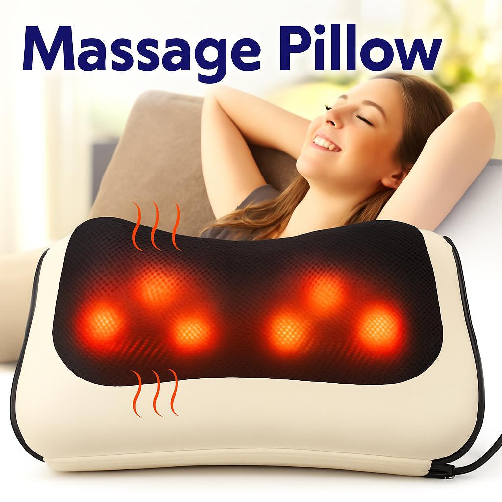 Black and white electric massage pillow with contoured surface